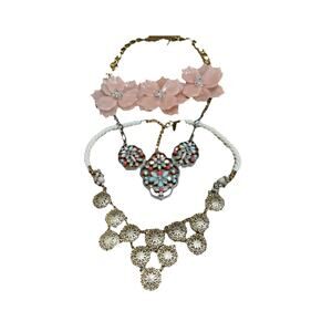 Lot Of Three‎ Necklaces, Flowers, Stone, Chunky, Costume Jewelry Colorful